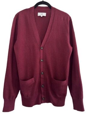 Jack Spade Bleecker Street Burgundy 100% Wool V-Neck Cardigan Sweater